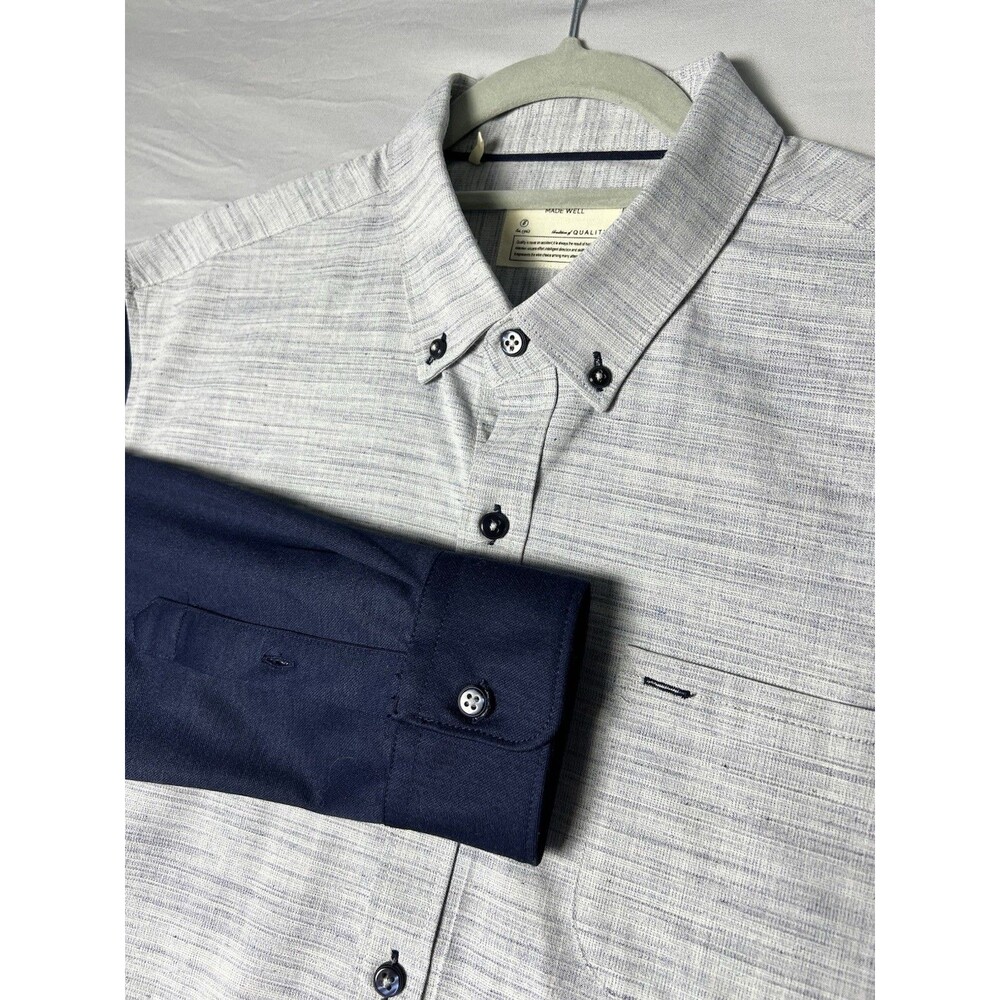 7 Diamonds Wave Forms Mens Grey Navy Colorblock Button Down‎ Shirt SMK-4954 M